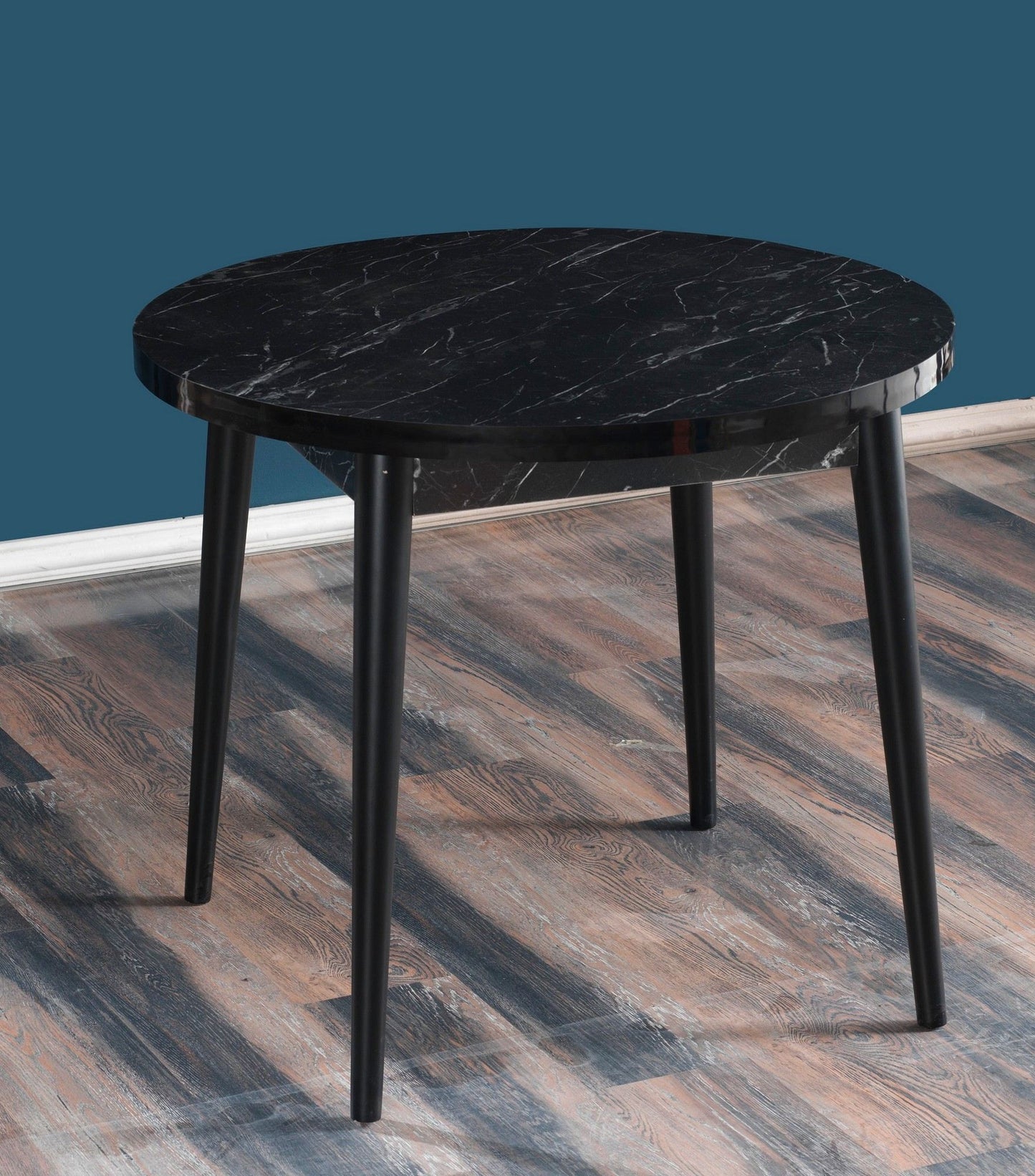 Τραπέζι Κουζίνας Τραπεζαρίας Στρόγγυλο Ροτόντα 90 εκ Παλαιωμένο Λευκό-Καρυδιά-Μαύρο 107BCK1504