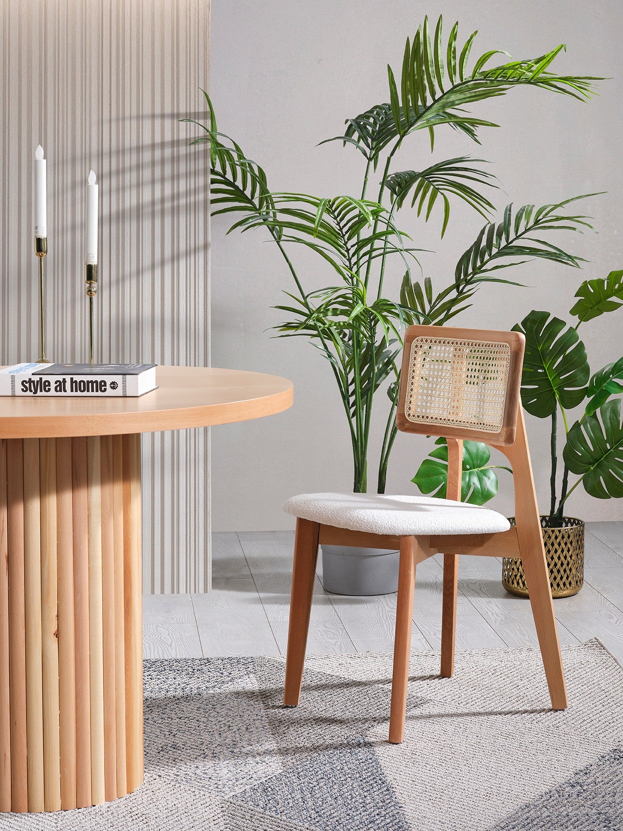 Τραπέζι Κουζίνας Τραπεζαρίας Ροτόντα 100 εκ διάμετρο με 4 Καρέκλες Μπουκλέ Σετ 117FRF1505