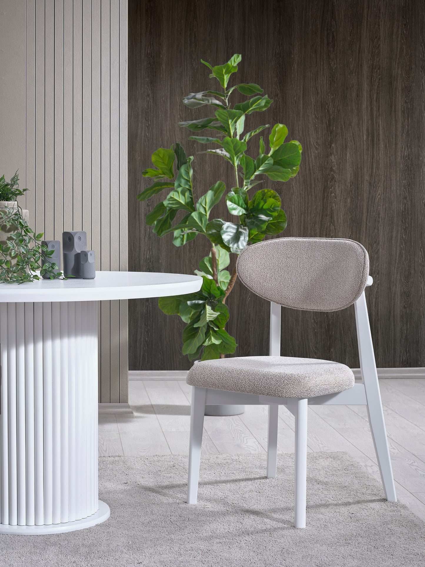 Λευκό Τραπέζι Κουζίνας Τραπεζαρίας Ροτόντα 100 εκ διάμετρο με 4 Καρέκλες Σετ 117FRF1512