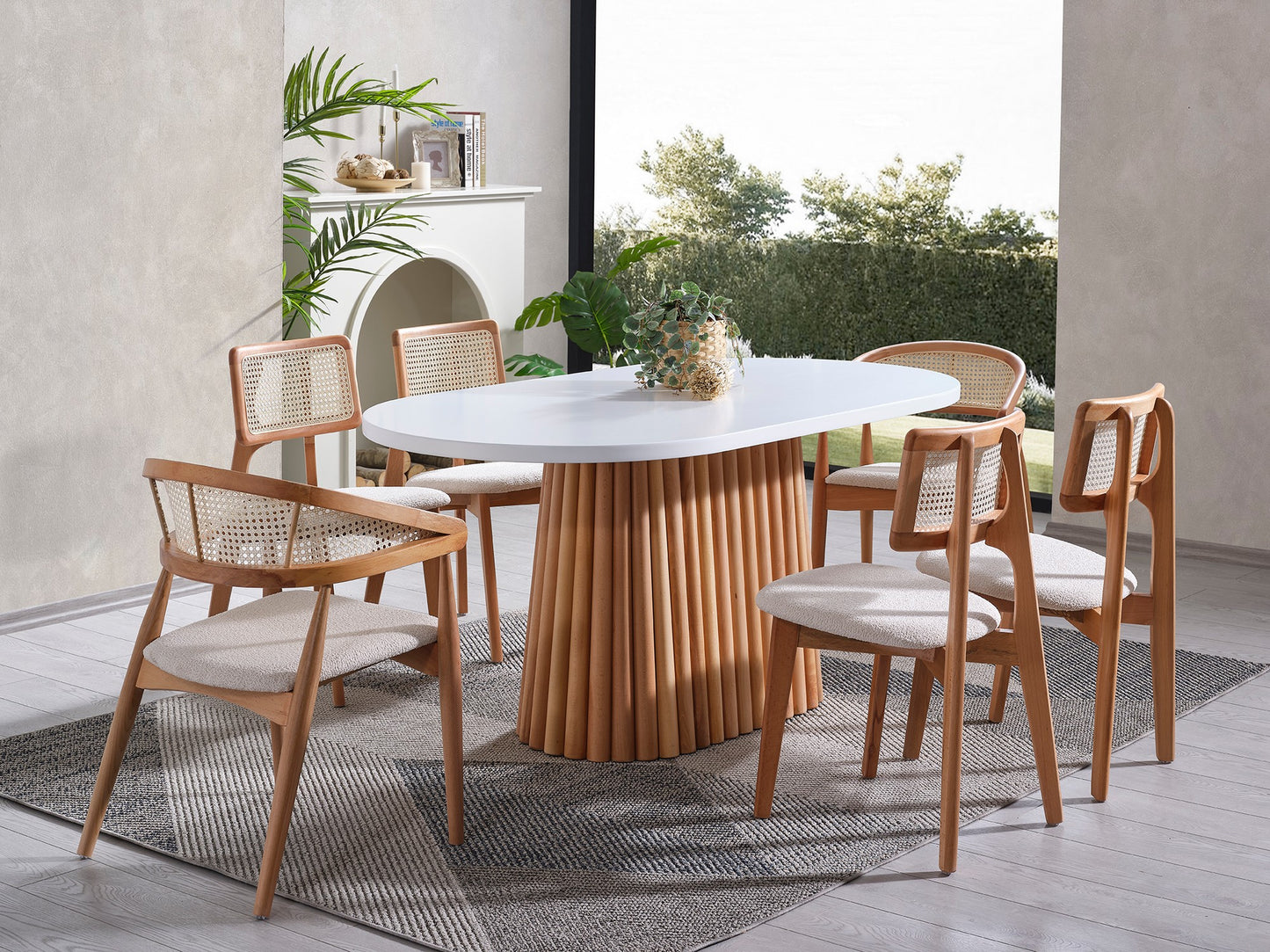 Τραπέζι Κουζίνας Τραπεζαρίας 170x90 με 6 Καρέκλες Σετ Φυσικό και Λευκό 117FRF1513