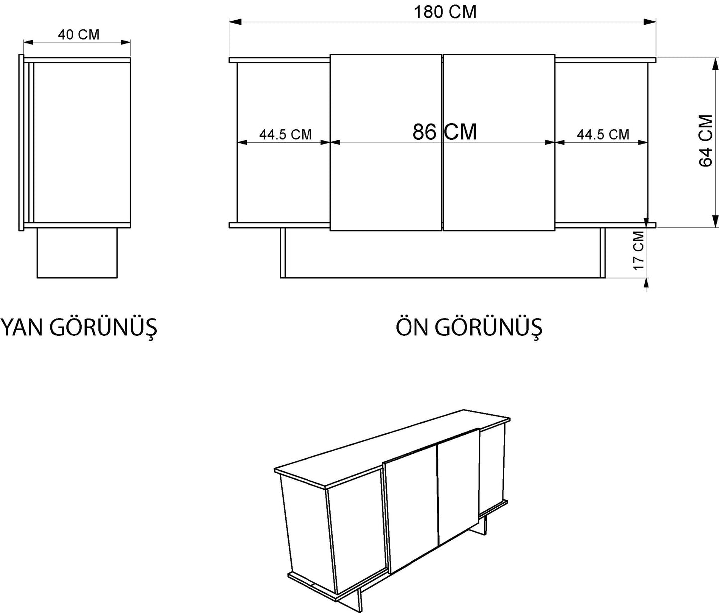 Μπουφές Κονσόλα Τραπεζαρίας με 4 Ντουλάπια Κρεμ και Φυσικό 180 εκ 360ALE1502