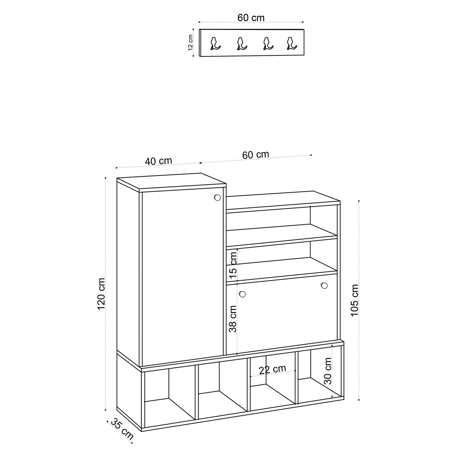 Έπιπλο Εισόδου Βάση για Παλτό Παπουτσοθήκη Κονσόλα Κρεμάστρα Ρούχων Καλόγερος Ντουλάπα για διάδρομο Δρυς 393MRD1114