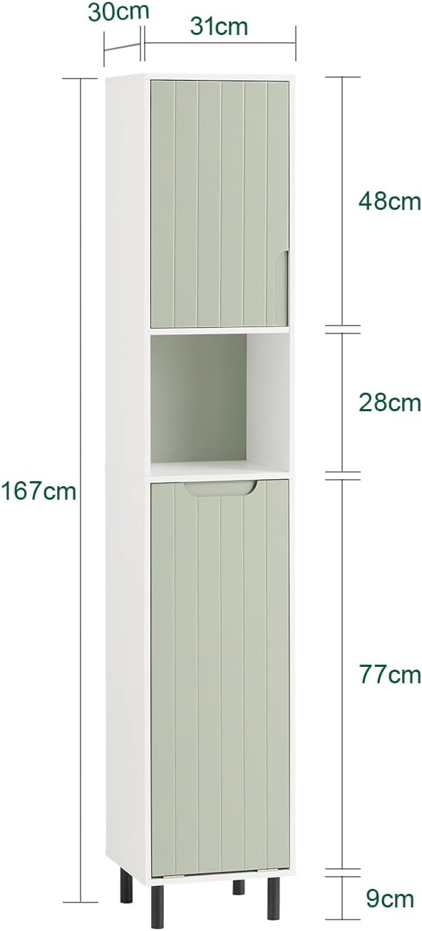 Ψηλό Ντουλάπι με Πτυσσόμενη Τσάντα Άπλυτων Ντουλάπι Μπάνιου Λευκό / Πράσινο 31 x 167 x 30 εκ B0-CVXM8MKR