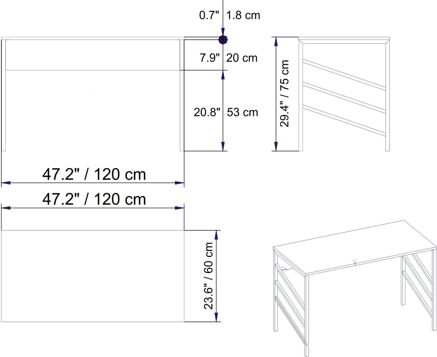 Γραφείο Υπολογιστή και Μελέτης 120x75x60 εκ. Χρυσό Λευκό | 541HDL1117