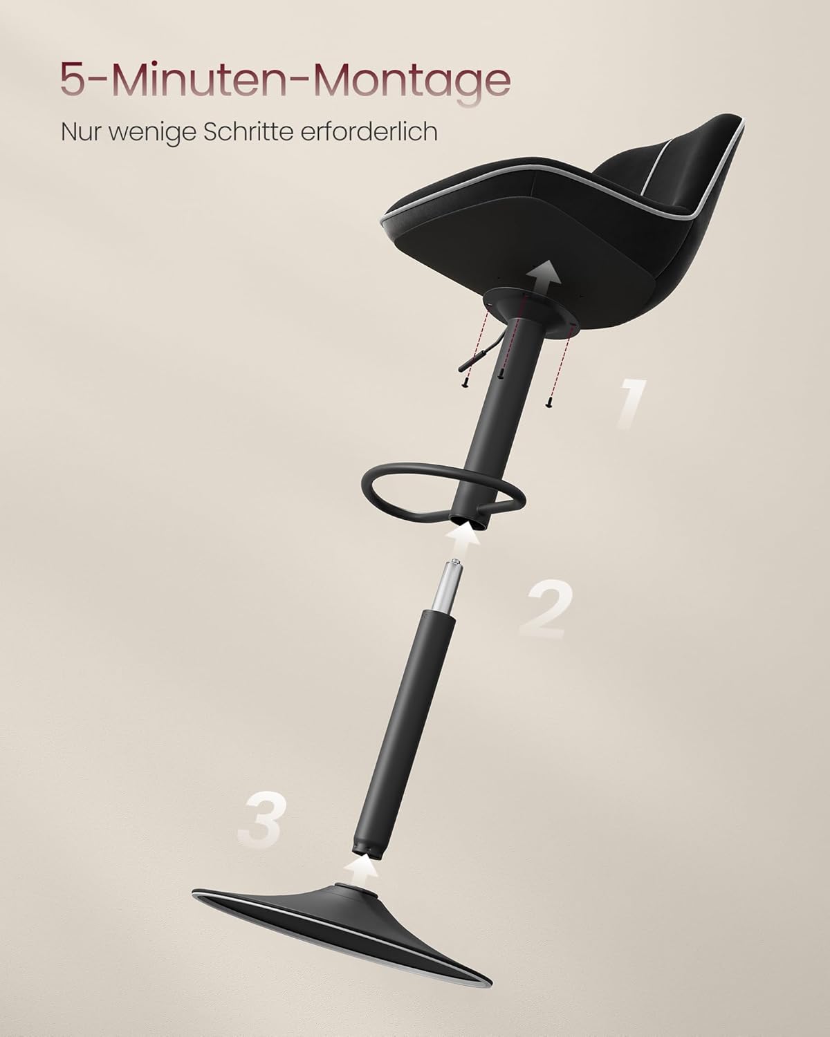 Σκαμπό για Πάσο Κουζίνας Σετ 2 τεμ Εργονομικό Κάθισμα Μπαρ Ρυθμιζόμενο Ύψος 63-84 εκ Μεγάλη Σταθερή Βάση Μαύρο LJ-B188B01