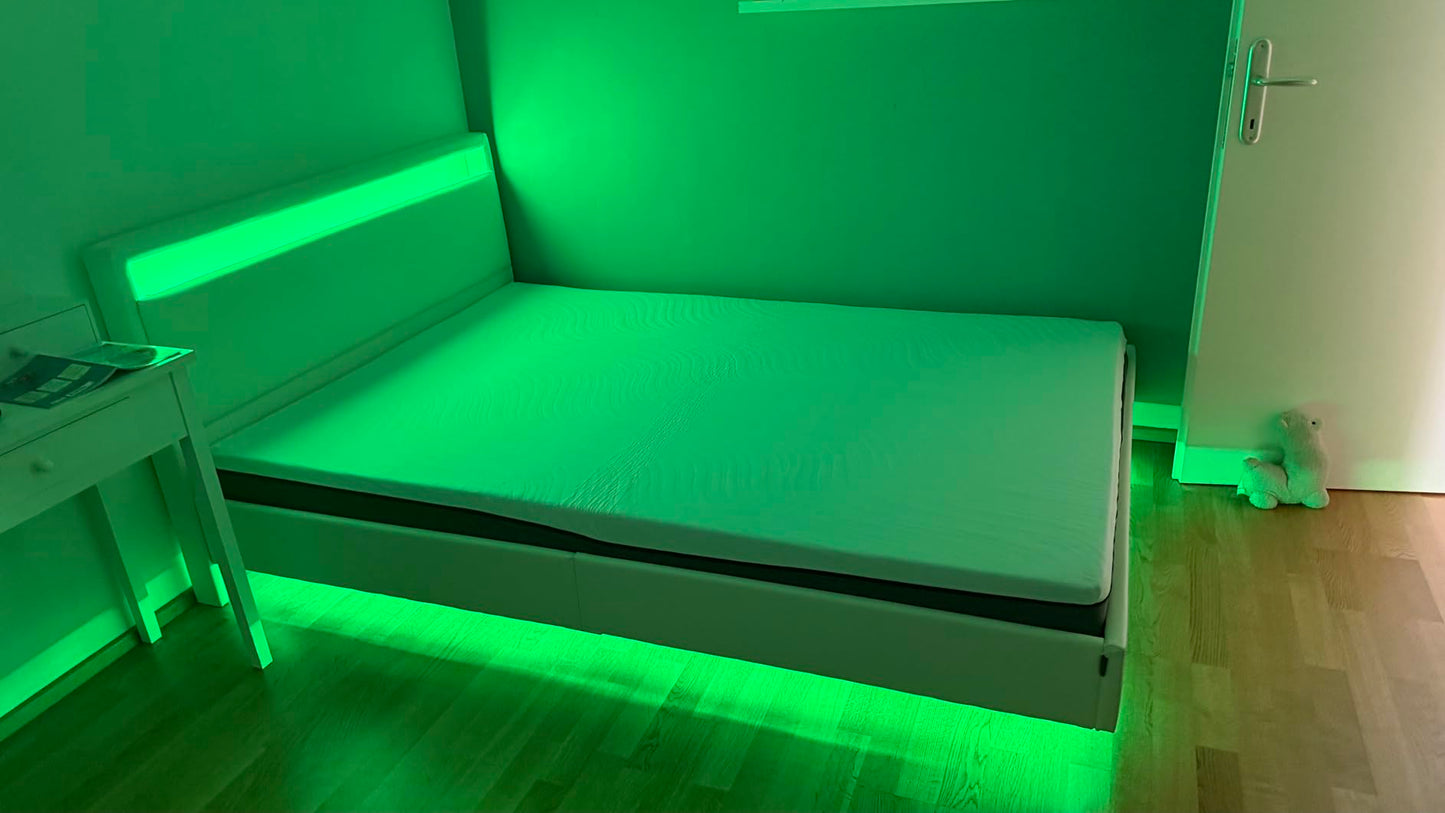 Διπλό Κρεβάτι 140 x 200 εκ και 160 x 200 εκ Επενδυμένο με Δέρμα με LED φωτισμό και Βάση φόρτισης κεφαλάρι με επένδυση RM-B864W01