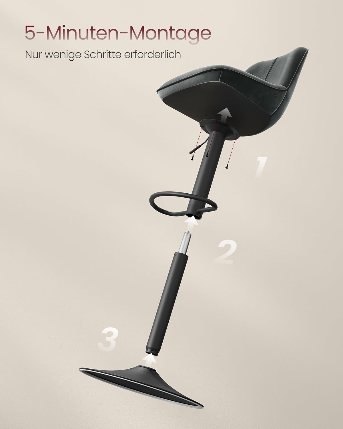 Σκαμπό για Πάσο Κουζίνας Σετ 2 τεμ Εργονομικό Κάθισμα Νησίδας Μπαρ Ρυθμιζόμενο Ύψος 63-84 εκ Μεγάλη Σταθερή Βάση Ανθρακί LJ-B188G01