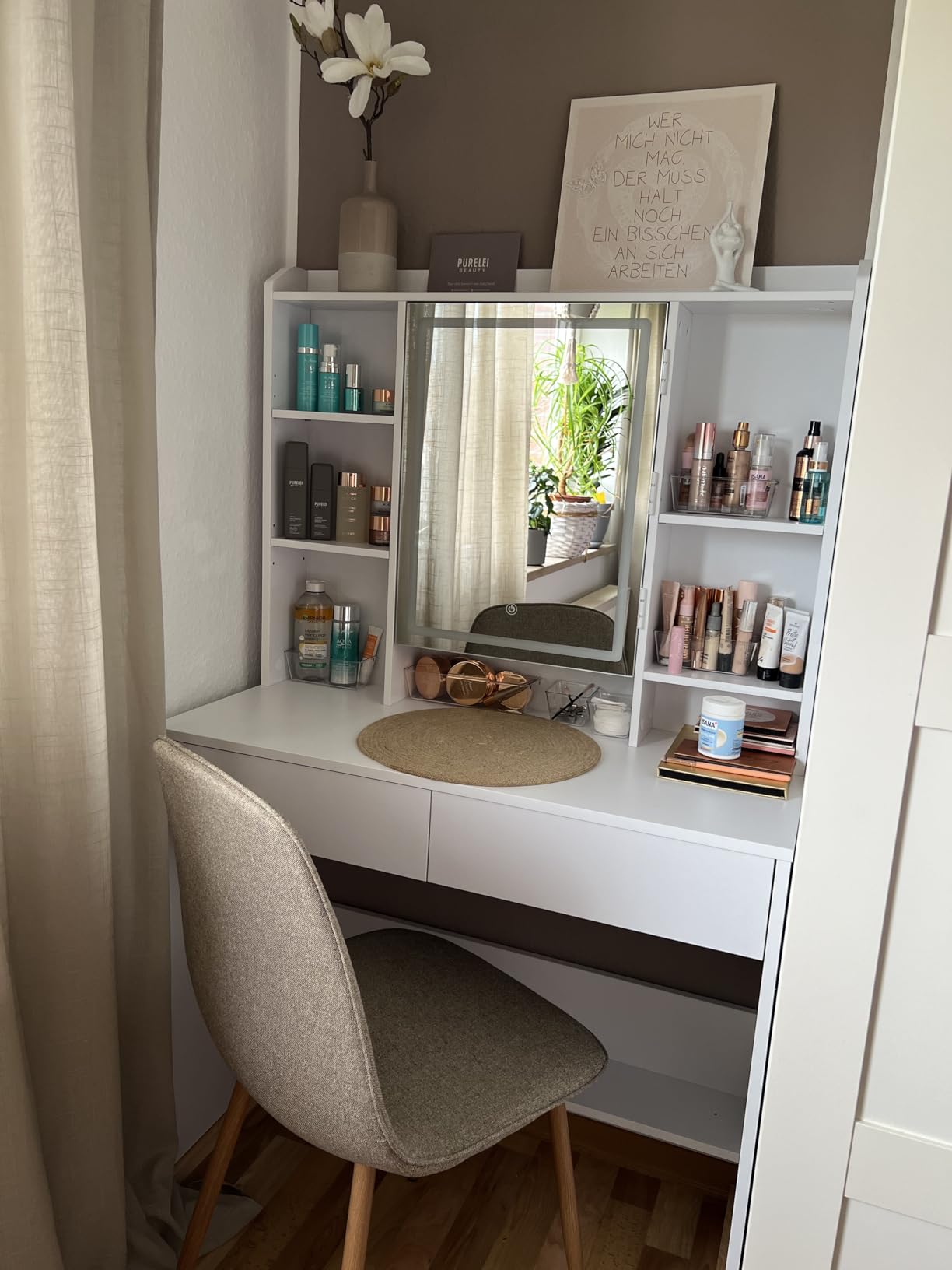 Dressing Table Dressing Table Bedroom Dressing Table Mirror With Cabinet White with LED Lighting Adjustable Brightness RD-T123T14