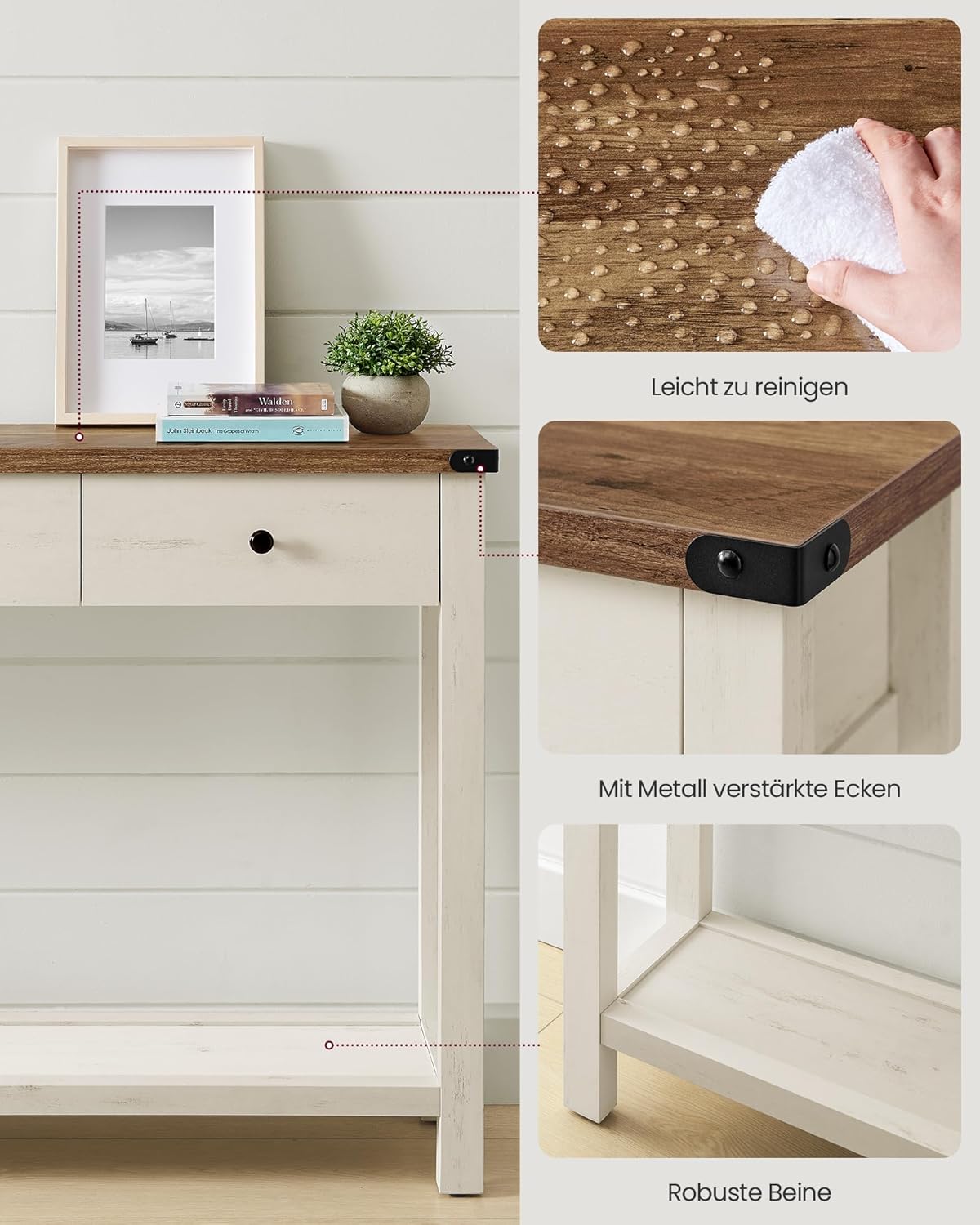 Τραπέζι Κονσόλα Εισόδου Βοηθητικό Τραπέζι Λευκό Παλιωμένο Ρουστίκ 24 x 120 x 76 εκ LN-T142WJ01