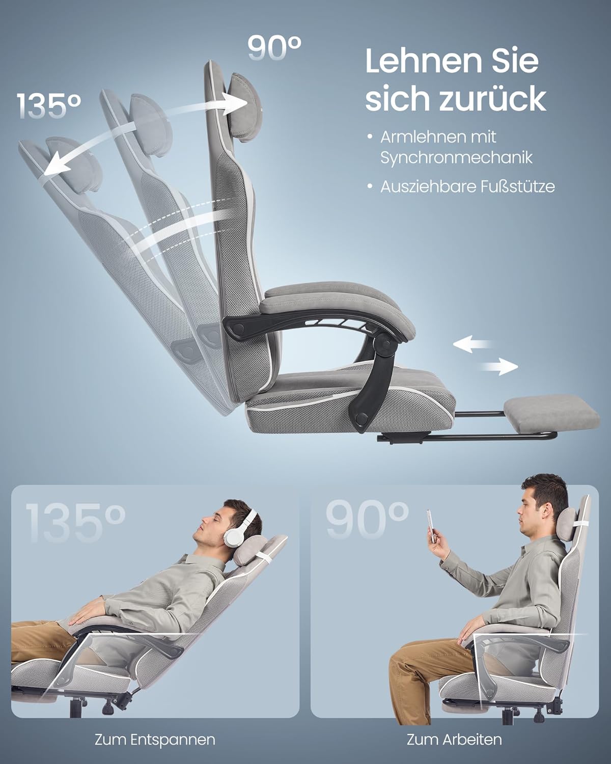 Καρέκλες Γραφείου Καρέκλα Υπολογιστή Gaming με Προσκέφαλο και Υποπόδιο Γκρί OB-G079G01