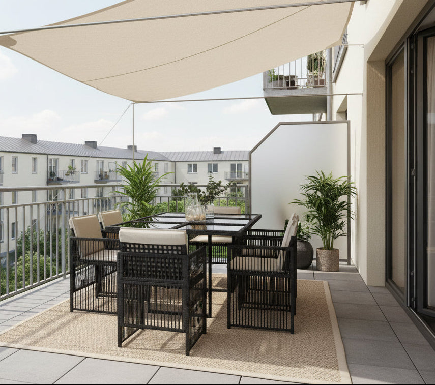 Τραπεζαρία Κήπου Τραπέζι Βεράντας με 6 καρέκλες Σετ με Μαξιλάρια Πλενόμενα Κρεμ Μαύρο Ρατταν B0-DMNK8P69