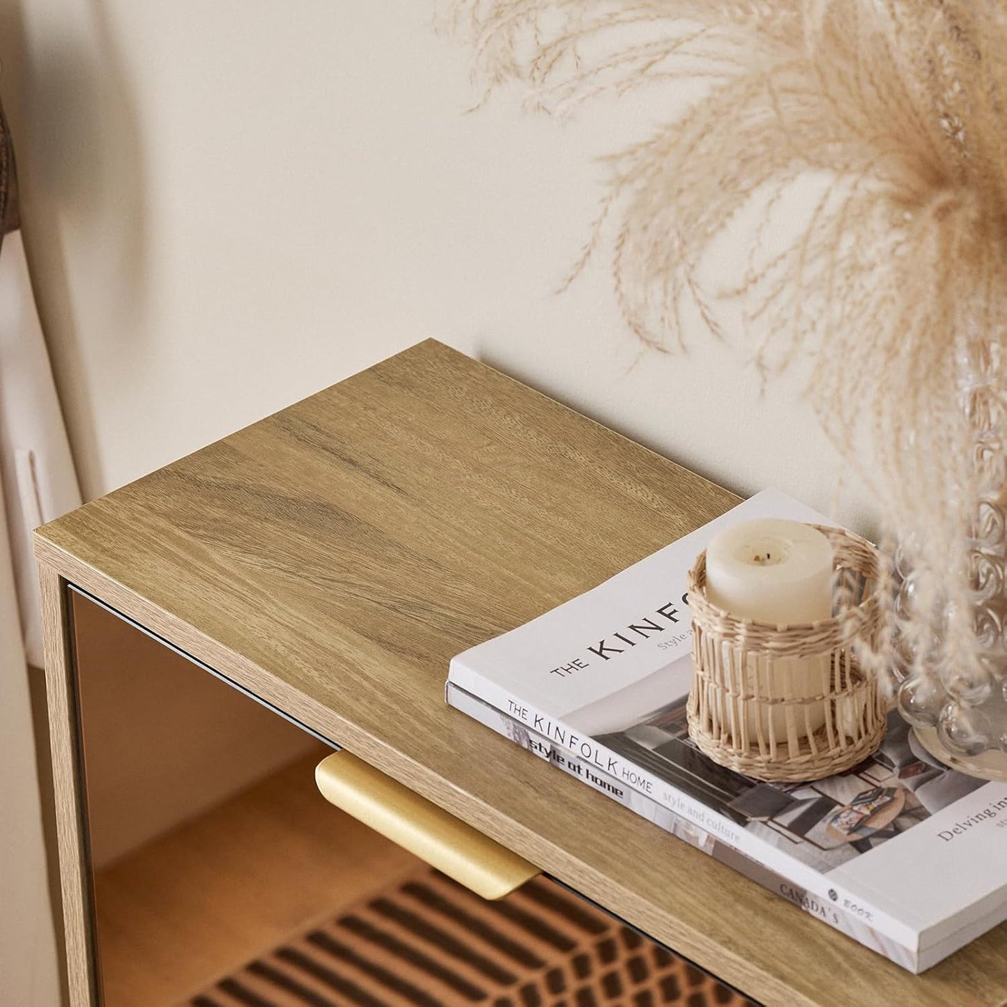 Μοντέρνα Παπουτσοθήκη Συρταριέρα Κονσόλα Εισόδου Με Χρυσό Καθρέφτη 55 x 90 x 24 εκ B0D-RG4DG7L