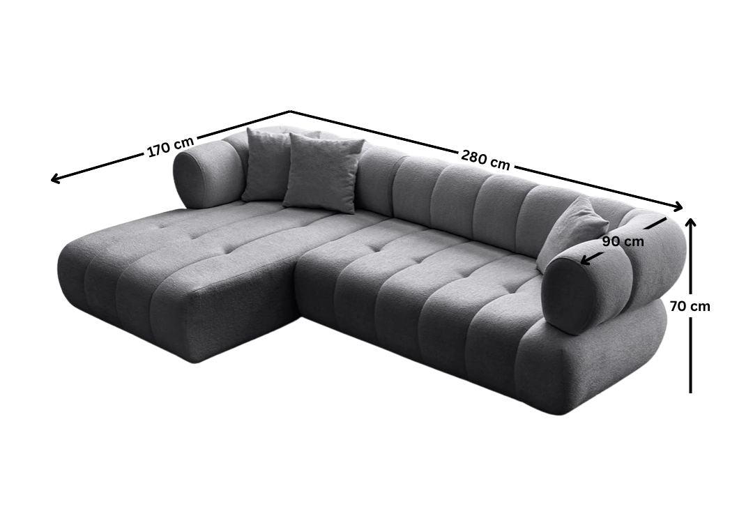 Μπουκλέ Γκρί Γωνιακός Καναπές Σαλονιού Άνετος Αλέκιαστος με 3 Μαξιλάρια έξτρα 752EST1325