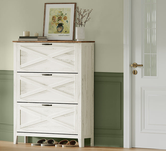 Παπουτσοθήκη για είσοδο για 18-24 ζευγάρια παπούτσια Έπιπλο Εισόδου Vintage Λευκό HS-C301W02