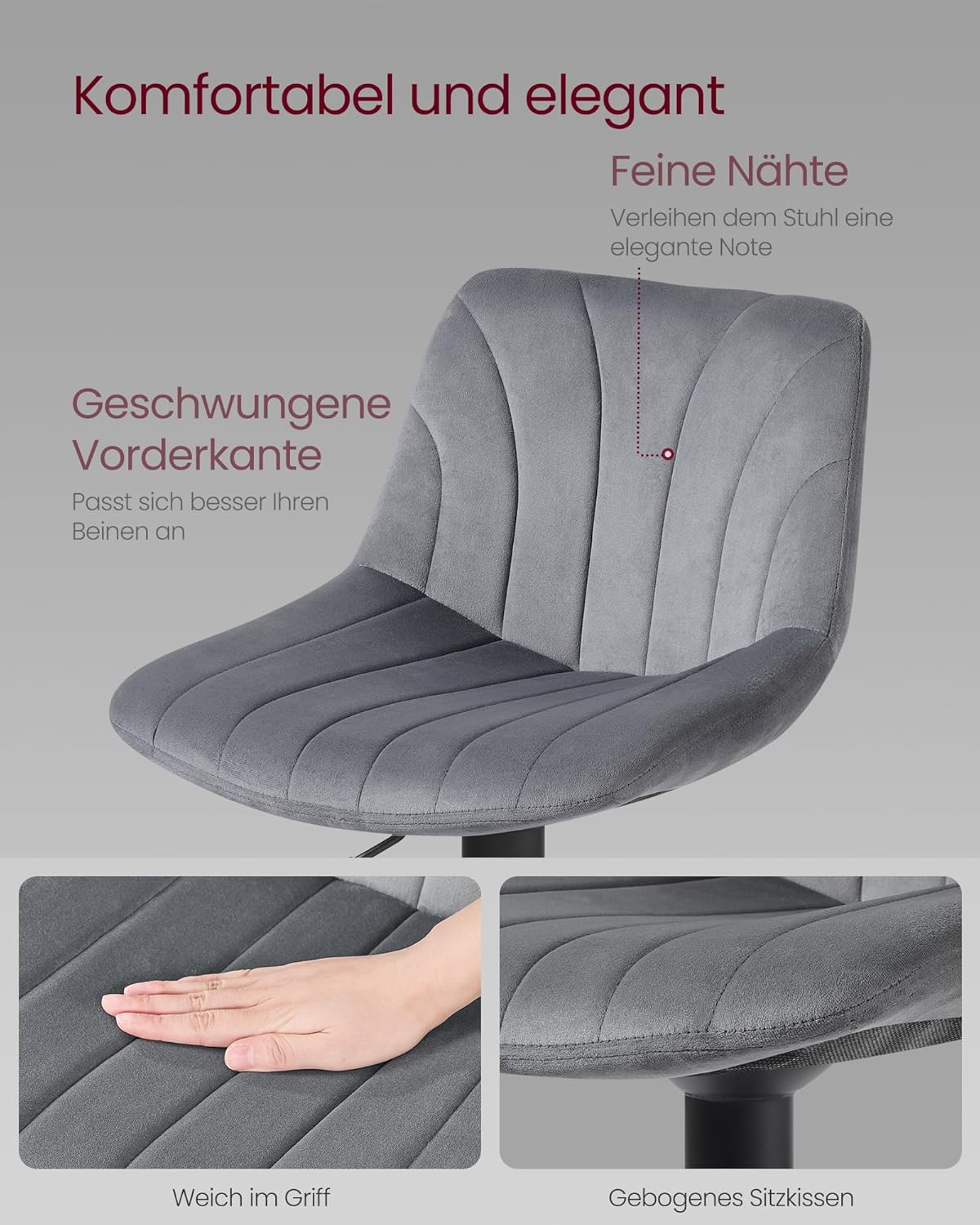 Σκαμπό για Πάσο Κουζίνας Σετ 2 τμχ Ρυθμιζόμενο Ύψος 60-80 εκ με Μεγάλη Σταθερή Βάση Γκρι LJ-B161GN01