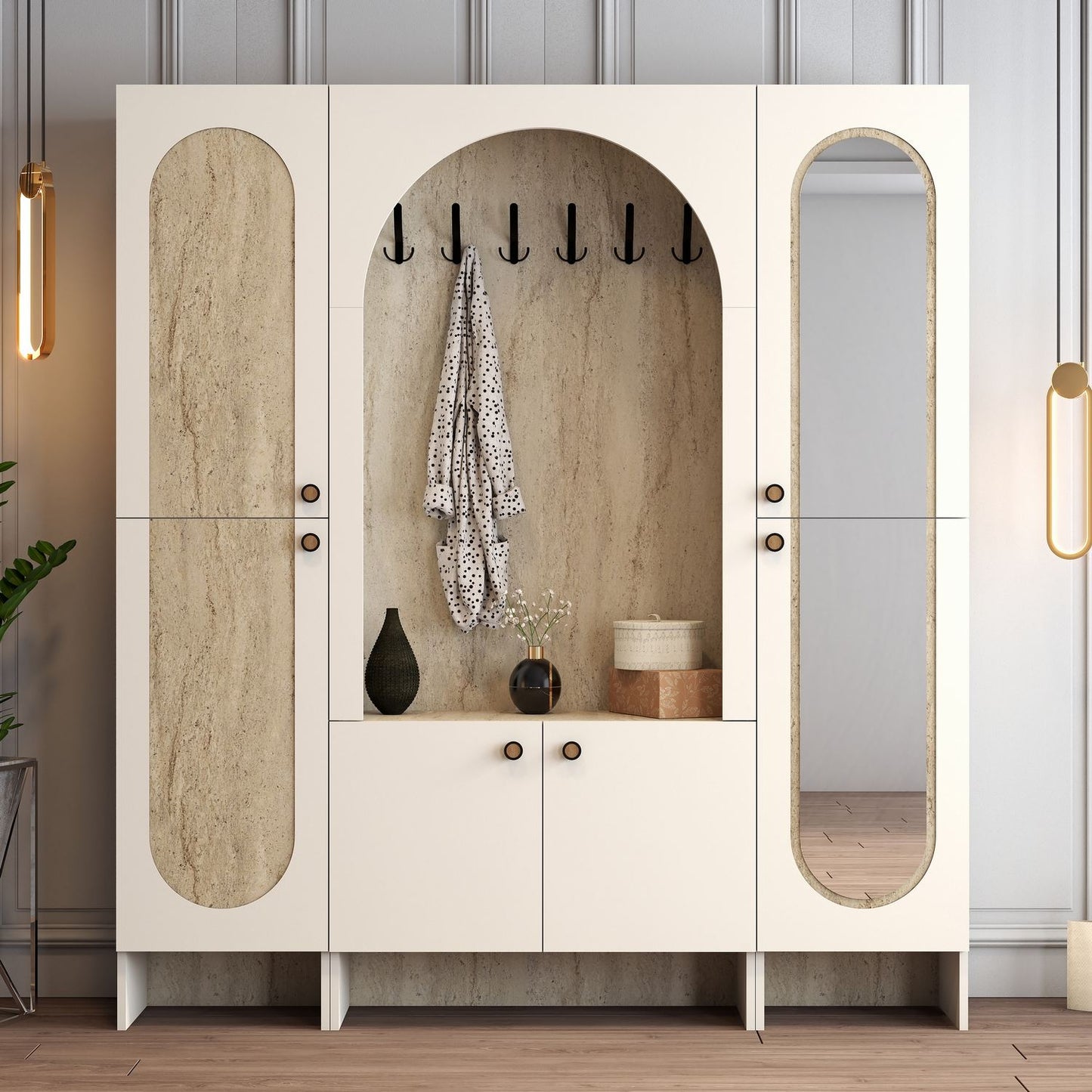 Έπιπλο Εισόδου Βάση για Παλτό Κρεμάστρα Ρούχων με Καθρέφτη Καλόγερος Ανοιχτή Ντουλάπα Κρεβατοκάμαρας Παπουτσοθήκη 845HCT4248