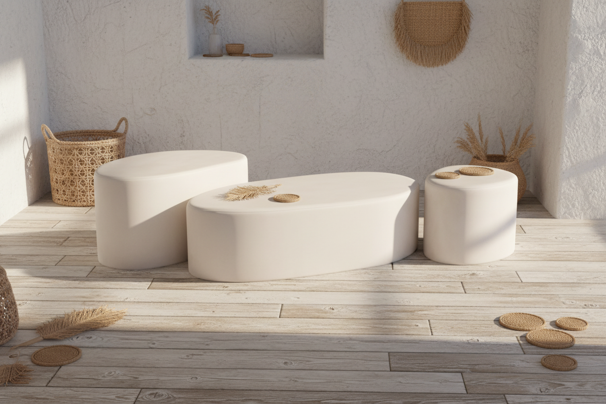 Τραπεζάκια Σαλονιού Λευκό Ακανόνιστο Σχήμα Σετ 3 τμχ και σε 3 Διαστάσεις Ξεχωριστά Καλοκαιρινό Τραπέζι 192135