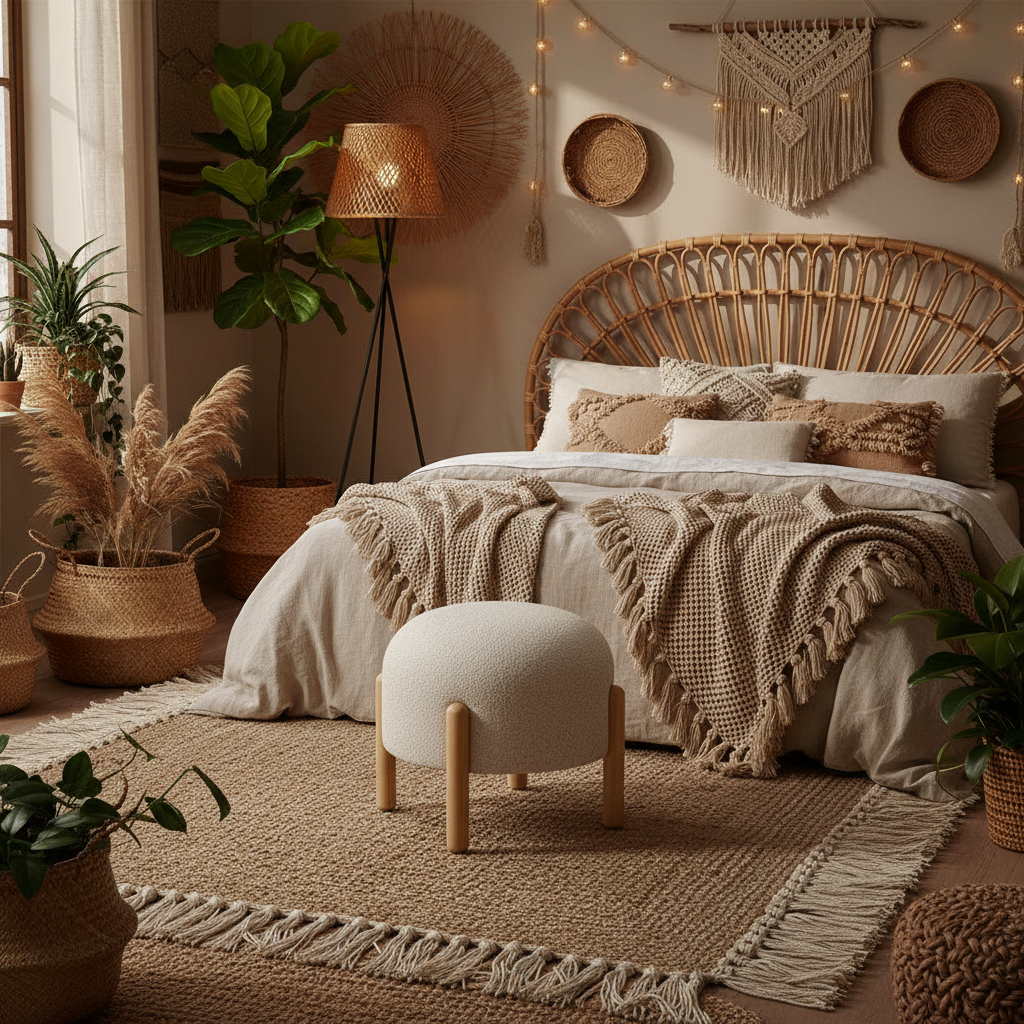 Στρόγγυλο Σκαμπό Μπουκλέ Κρεμ 45 εκ Ταμπουρέ Τραπεζάκι Μασίφ Ξύλο Βοηθητικό Σαλονιού 92164