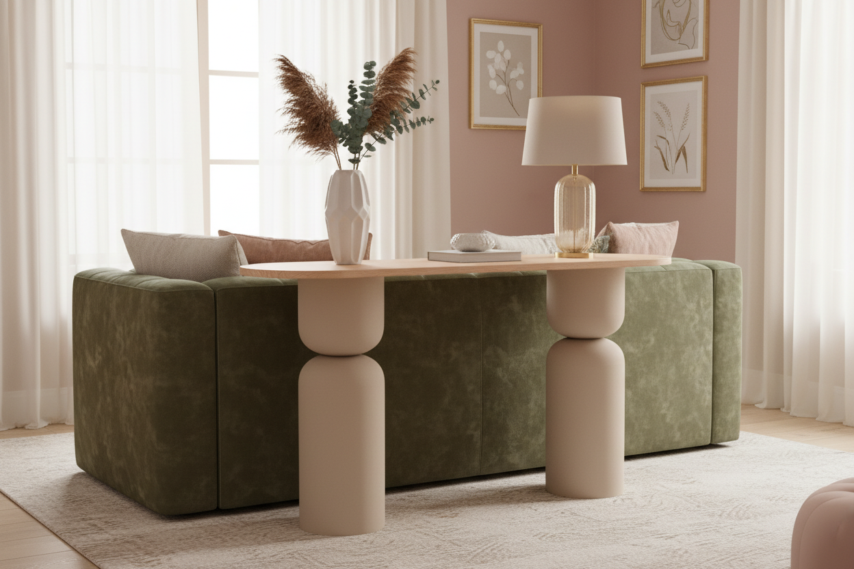 Τραπέζι Κονσόλας 150 εκ Μεταλλικό Κρεμ με Premium Ξύλο για Φουαγιέ & Σαλόνι 92569