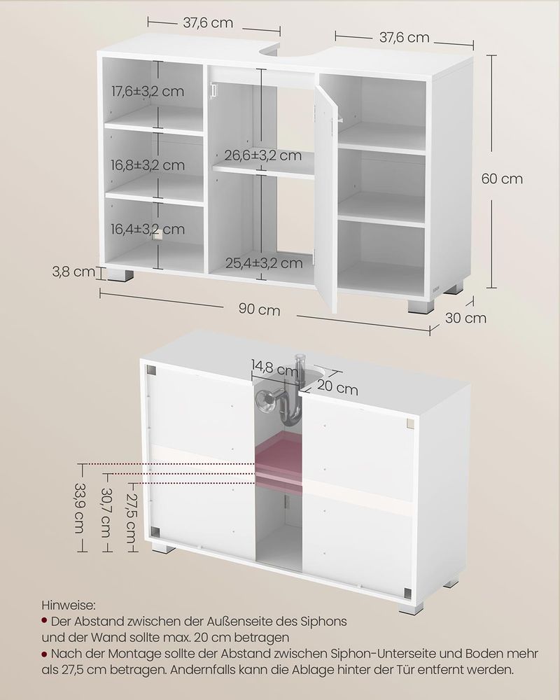 Ντουλάπι Μπάνιου Βάση Νιπτήρα Λευκό 30 x 90 x 60 εκ με Ράφια BB-K507W01