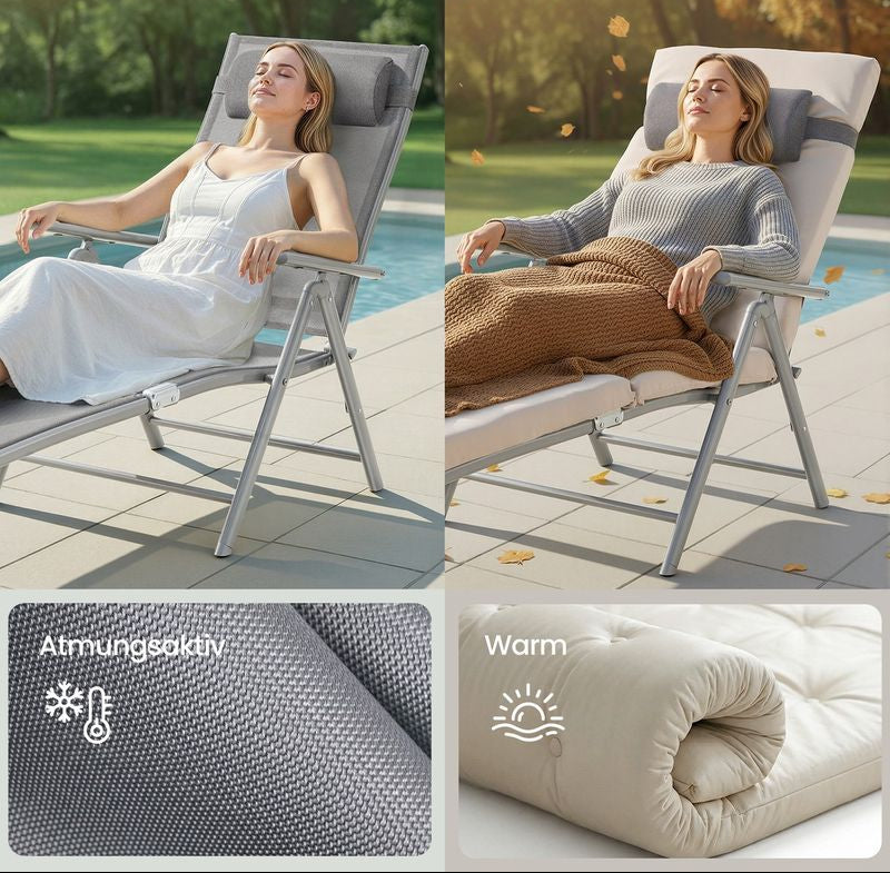 Μπεζ Ξαπλώστρα Μεγάλης Αντοχής Σεζλόνγκ με Ρυθμιζόμενη Πλάτη και Μαξιλάρι GC-B024WZ02