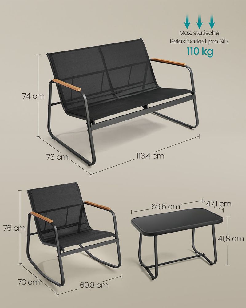 Σαλονάκι Μπαλκονιού Έπιπλα Κήπου 4 τεμ σετ Σαλόνι Βεράντας Πολυθρόνες Κουνιστές GG-F0028B01