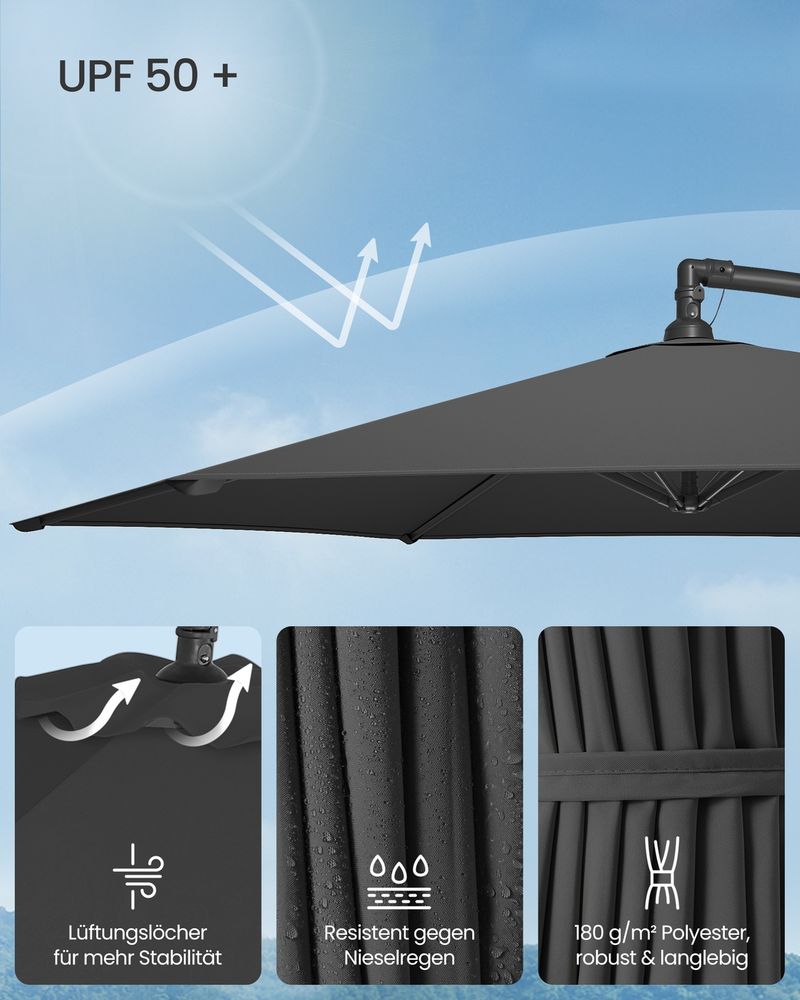 Μεγάλη Ομπρέλα Μπαλκονιού Κήπου 300εκ Διάμετρος Με Μανιβέλα Αδιάβροχη Προστασία απο Υπεριώδη Ακτινοβολία GP-UB35116G01