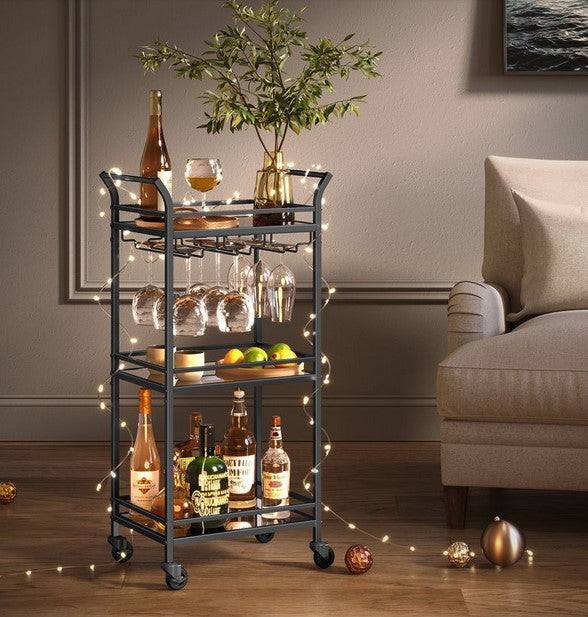Bar Trolley Trolley Dining Room with Mirror Kitchen Side Table Gold-Black LR-C091A62