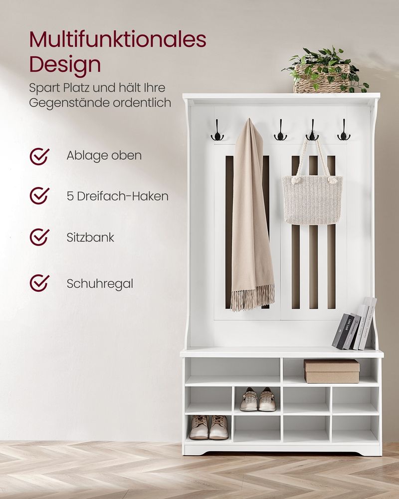 Κρεμάστρα Ρούχων με Γάντζους Ράφια και Πάγκο Παπουτσιών Ιδανική για Χώρους Έπιπλο Εισόδου HS-R404T10