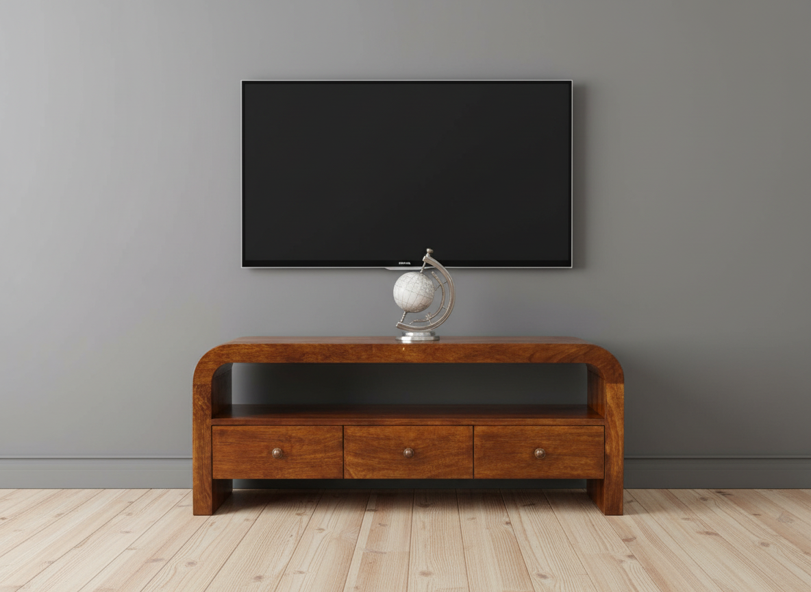 Έπιπλο Τηλεόρασης από Μασίφ Ξύλο με συρτάρια Χρώμα Καστανιά Κονσόλα IN3990