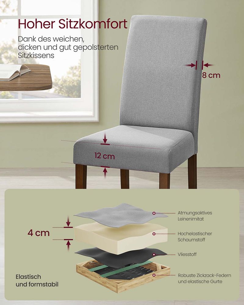 Καρέκλες Τραπεζαρίας σετ 2 τεμ. Κλασικό Στυλ Με ψηλή πλάτη και άνετο Μαξιλάρι Καθίσματος Γκρί και Μπεζ KD-C158G01