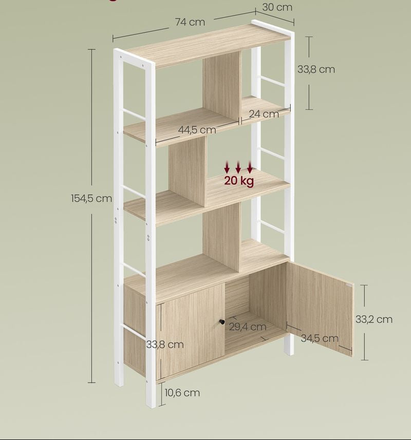 Βιβλιοθήκη Ραφιέρα με Ντουλάπι Γραφείου Σαλονιού Βοηθητικό Ράφι Κουζίνας 155x74 εκ LB-C022LL01