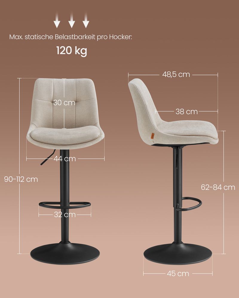 Σκαμπό για Πάσο Κουζίνας Σετ 2 τεμ Κάθισμα Μπαρ Ρυθμιζόμενο Ύψος 63-84 εκ Μεγάλη Βάση Διάφορα Χρώματα LJ-B195W02