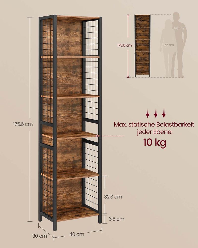 Βιβλιοθήκη Ραφιέρα Γραφείου με 5 Ράφια 30 x 40 x 175,6 εκ LL-S170K01