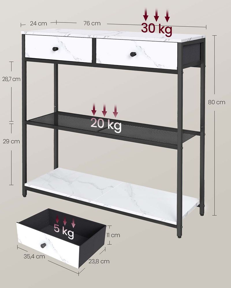 Στενό Τραπέζι Κονσόλα Εισόδου Λευκό Όψη Μαρμάρου 24 x 76 x 80 εκ LN-T092W01