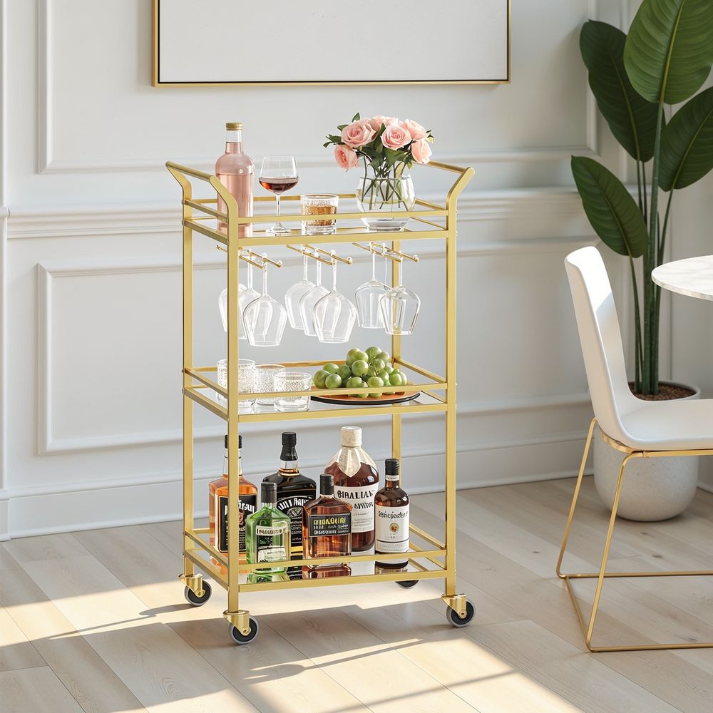 Barwagen Servierwagen Esszimmer mit Spiegel Küchenbeistelltisch Gold-S – olagiatoepiplo