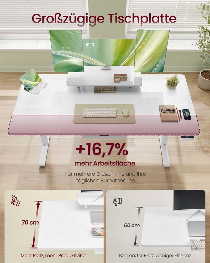 Γραφείο Ρυθμιζόμενου Ύψους Ηλεκτρικό με Βάση Οθόνης και Συρτάρι 140 x 70 εκ Λευκό και Καφέ LS-D154WB01