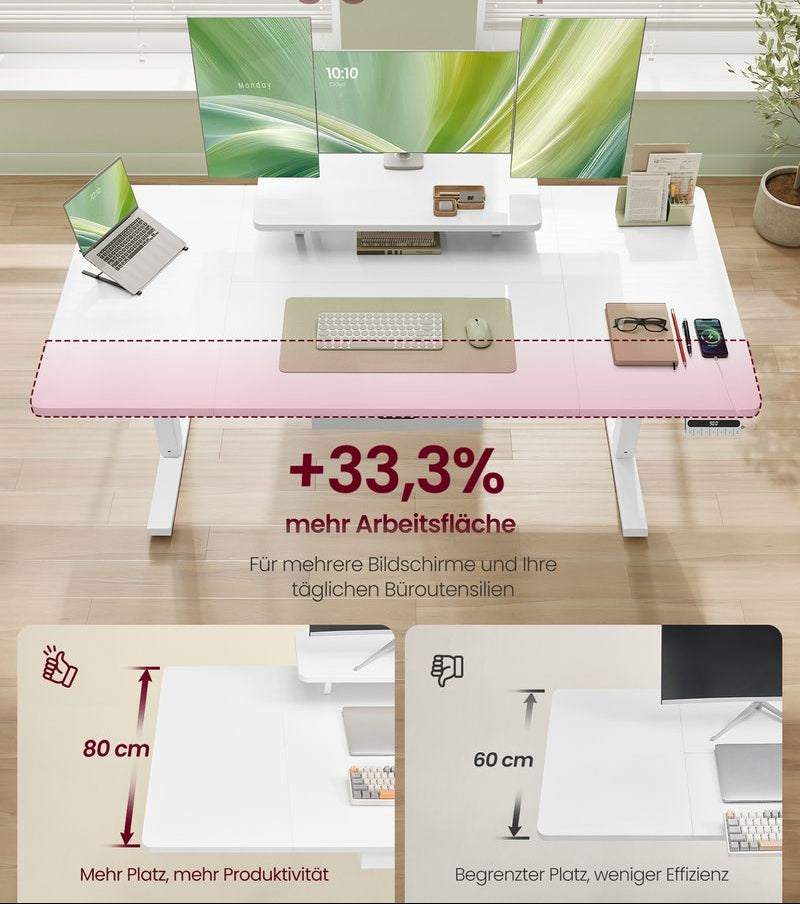 Γραφείο Ρυθμιζόμενου Ύψους Ηλεκτρικό με Βάση Οθόνης και Συρτάρι 160 x 80 εκ Λευκό και Καφέ LS-D156WB01