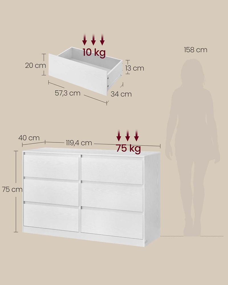 Συρταριέρα Κρεβατοκάμαρας Υπνοδωματίου 40 x 119,4 x 75 εκ Κονσόλα Μπουφές LT-S616W01