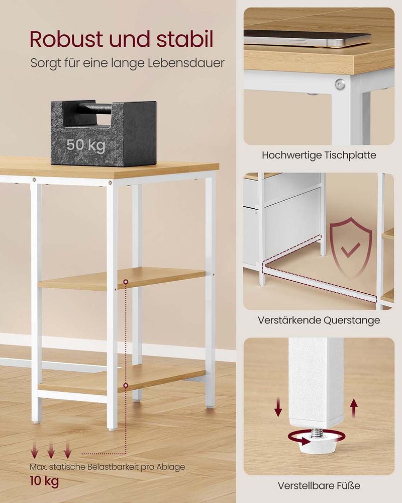 Γραφείο Υπολογιστή Τραπέζι Γραφείου 140x60 εκ με ράφια και Συρτάρια Δρύς-Λευκό LW-D104Y01