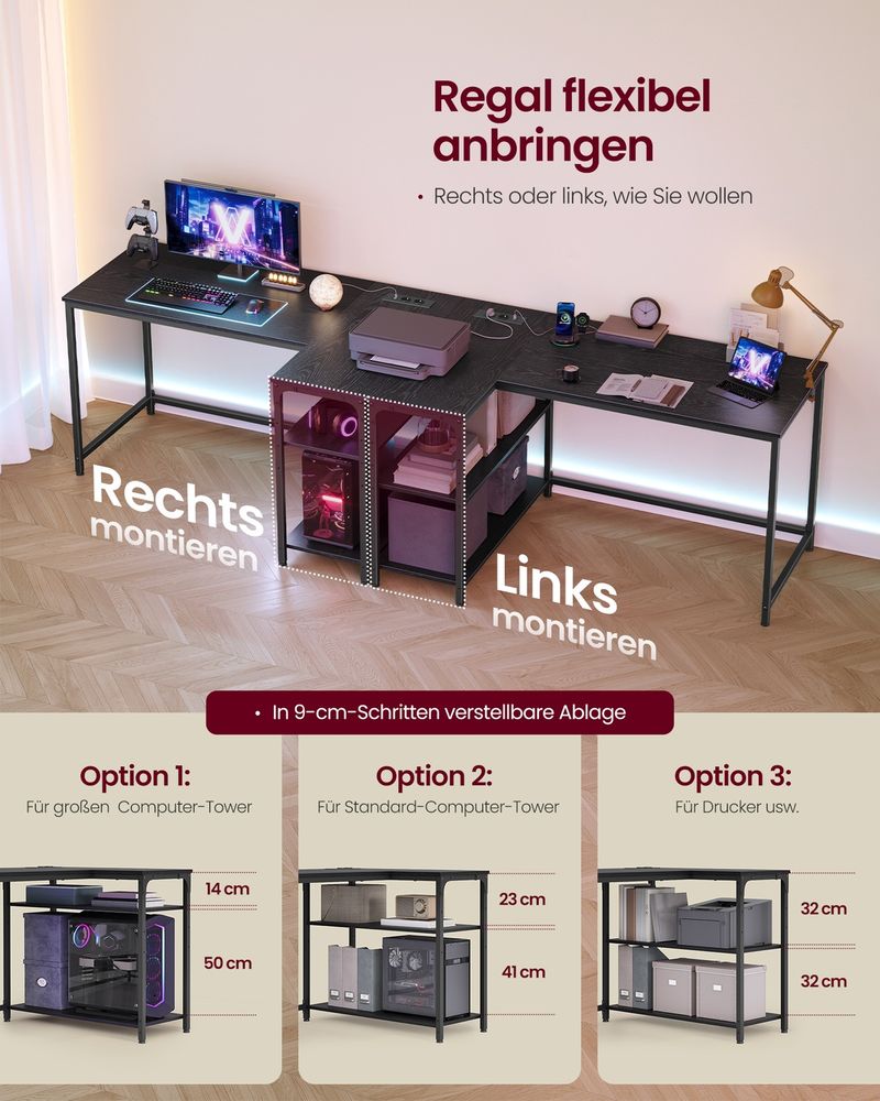 Γωνιακό Γραφείο Εξοικονόμησης Χώρου με Πολύπριζο 120x80 εκ Δυο όψεων Γραφείο Υπολογιστή LW-D132BE01