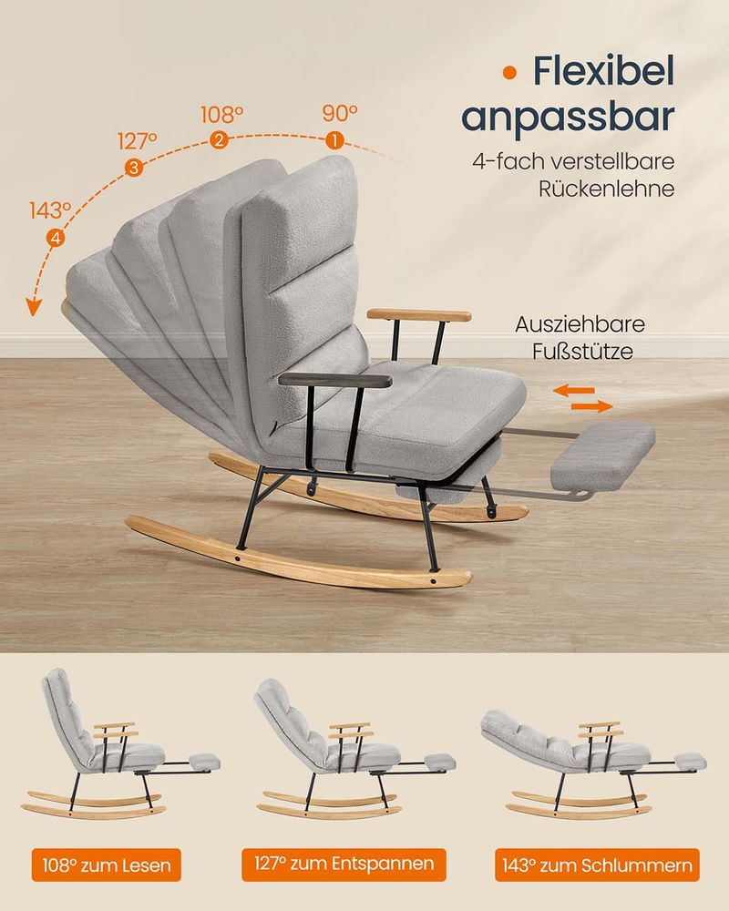 Πολυθρόνα Relax Κουνιστή Μαλακή Ρύθμιση Κλίσης Πλάτης με Υποπόδιο Ύφασμα Μπουκλέ LY-Y016W01