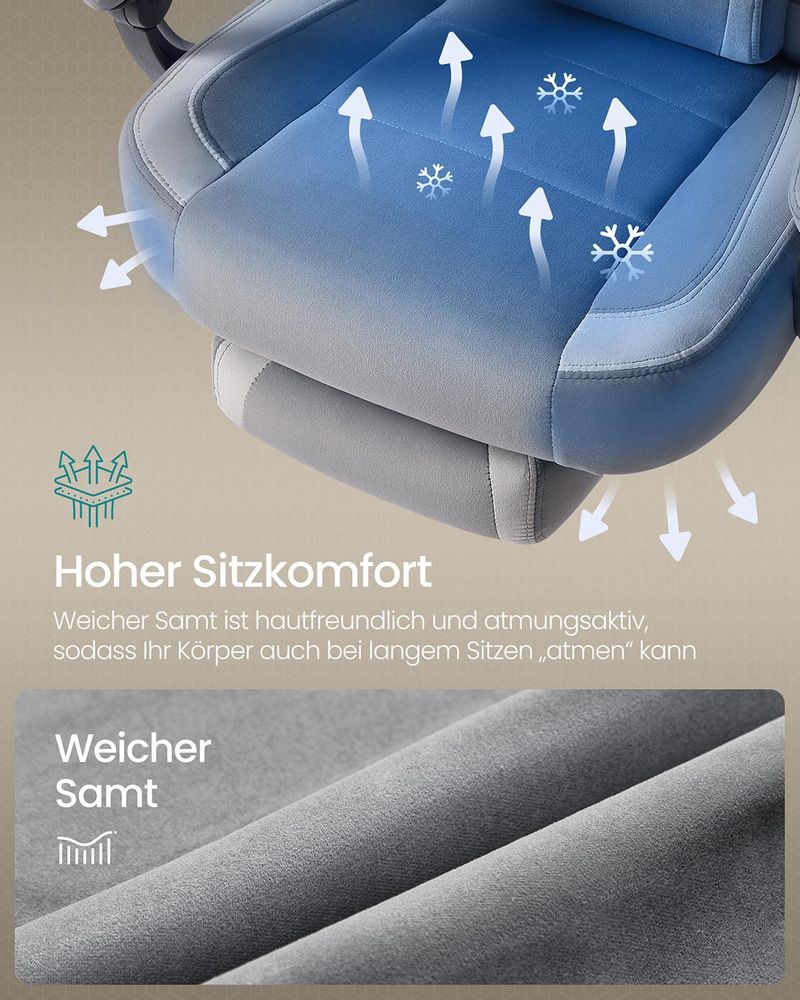 Καρέκλες Γραφείου Φαρδιά Καρέκλα Υπολογιστή Gaming με Προσκέφαλο και Υποπόδιο Γκρί Σουέτ B34-OBG077G02