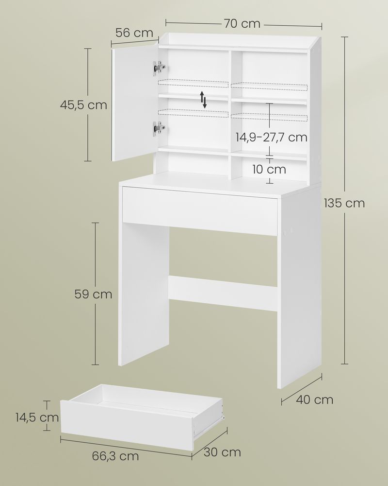 Schminktisch, Schminktisch, Schlafzimmer, Toilette, Spiegelschrank, Weiß, RD-T118W01