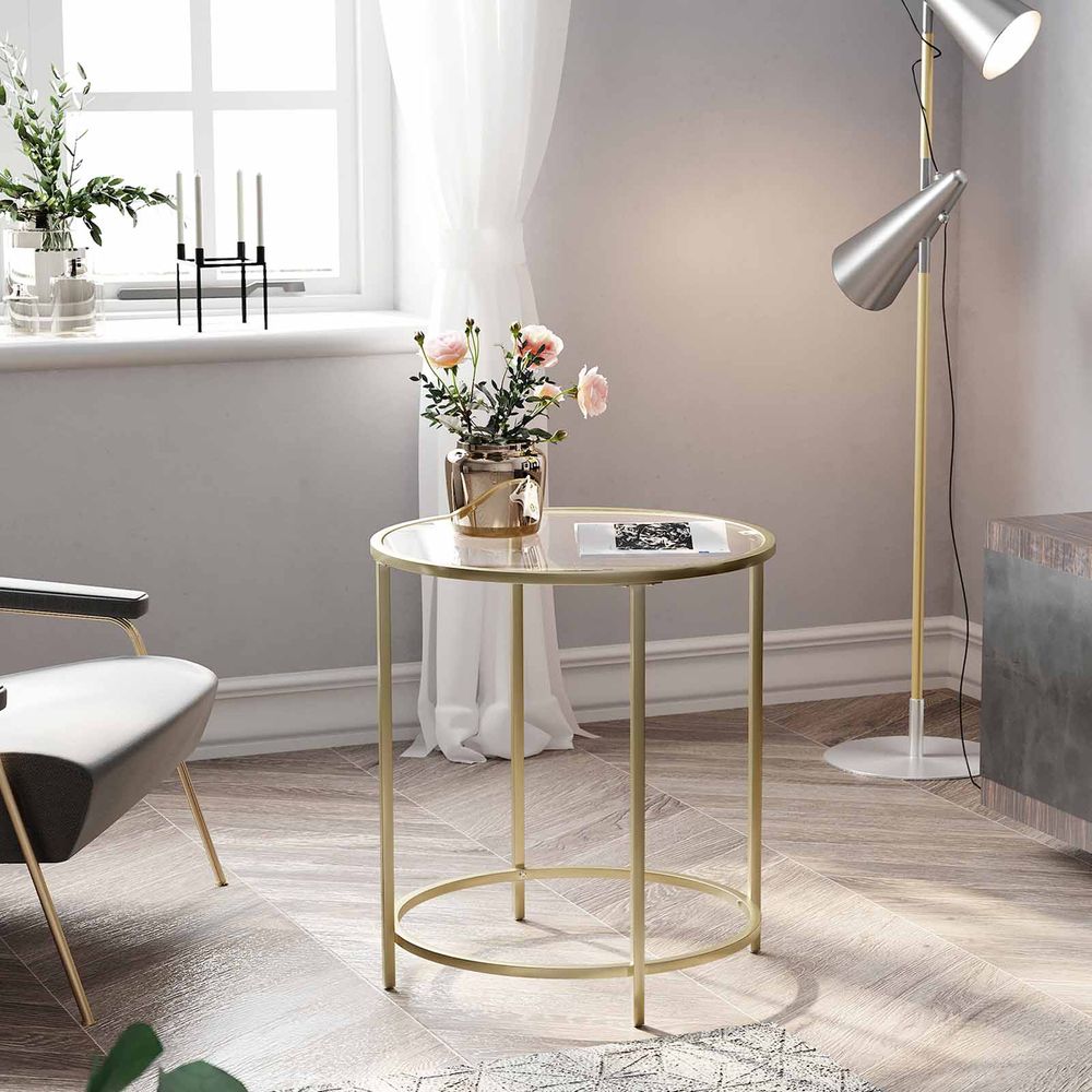 Beistelltisch Runder Glastisch mit goldenem Metallrahmen Kleiner Couch – olagiatoepiplo