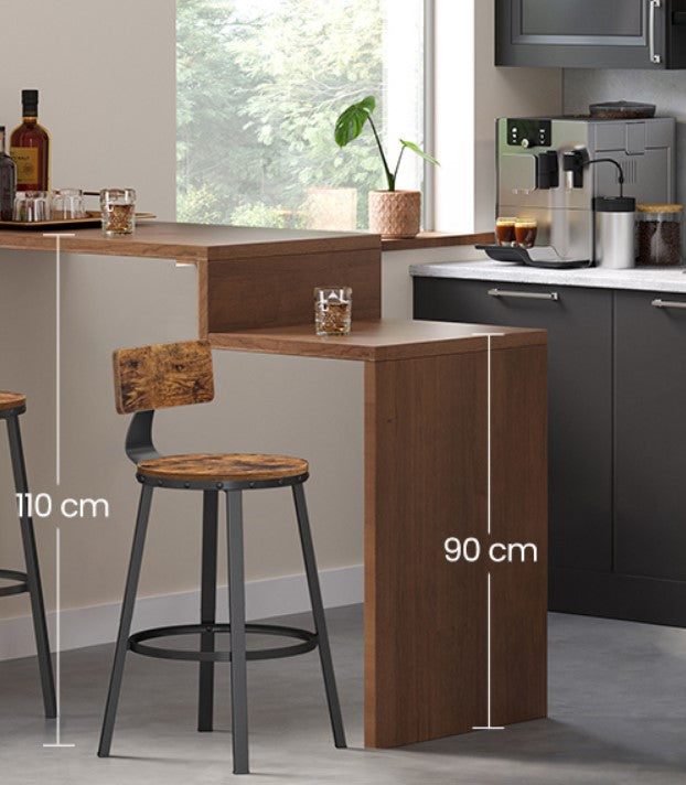 Σκαμπό για Πάσο Κουζίνας σετ 2 Χαμηλό 62,5 εκ Ύψος Καθίσματος Πάγκου Κουζίνας βιομηχανικό σχέδιο vintage καφέ LB-C076B01