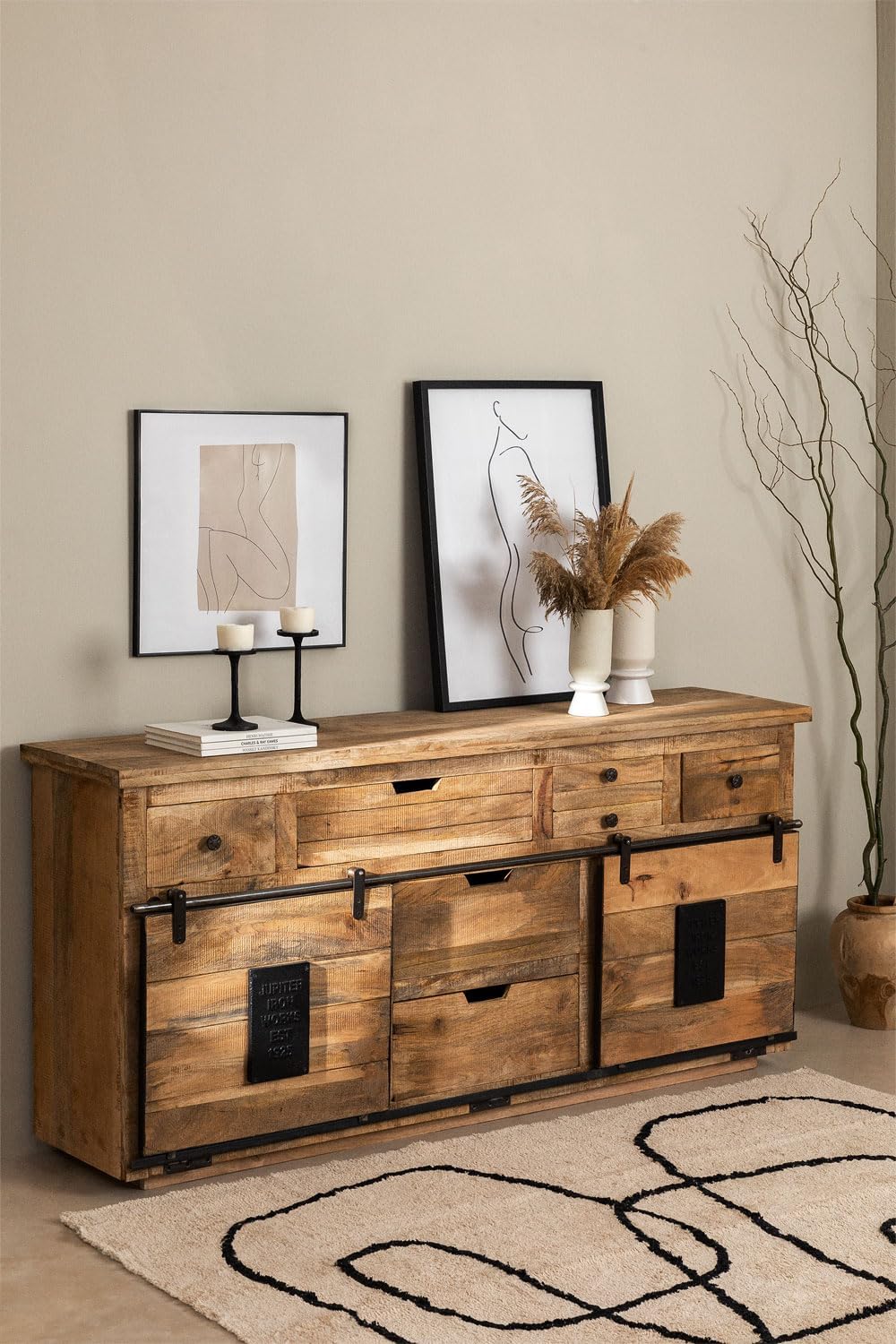 Μεγάλος Mπουφές Κονσόλα Σαλονιού Ρετρό Έπιπλο Τηλεόρασης Ντουλάπι Συρόμενες Πόρτες 6362