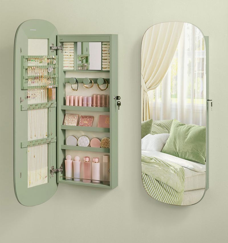 Επιτοίχιο Ντουλάπι Καθρέφτης Μακιγιάζ Κρεμαστό Ντουλάπι Κοσμημάτων Τοίχου Λευκό JJ-C026W01