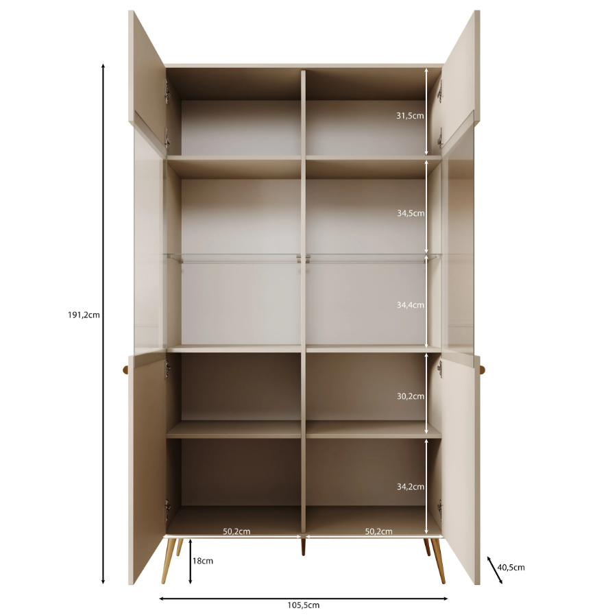 Μπεζ Σύνθετο Προβολής 191εκ. με Γυάλινες Πόρτες Μοντέρνος Σχεδιασμός Μπουφές Βιβλιοθήκη 93761