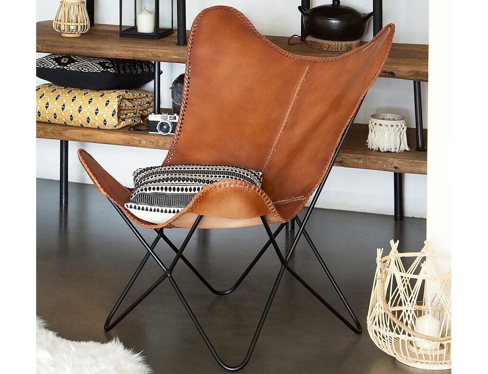 Lounge-Sessel, klassischer Schmetterlings-Loungesessel aus echtem Lede – olagiatoepiplo
